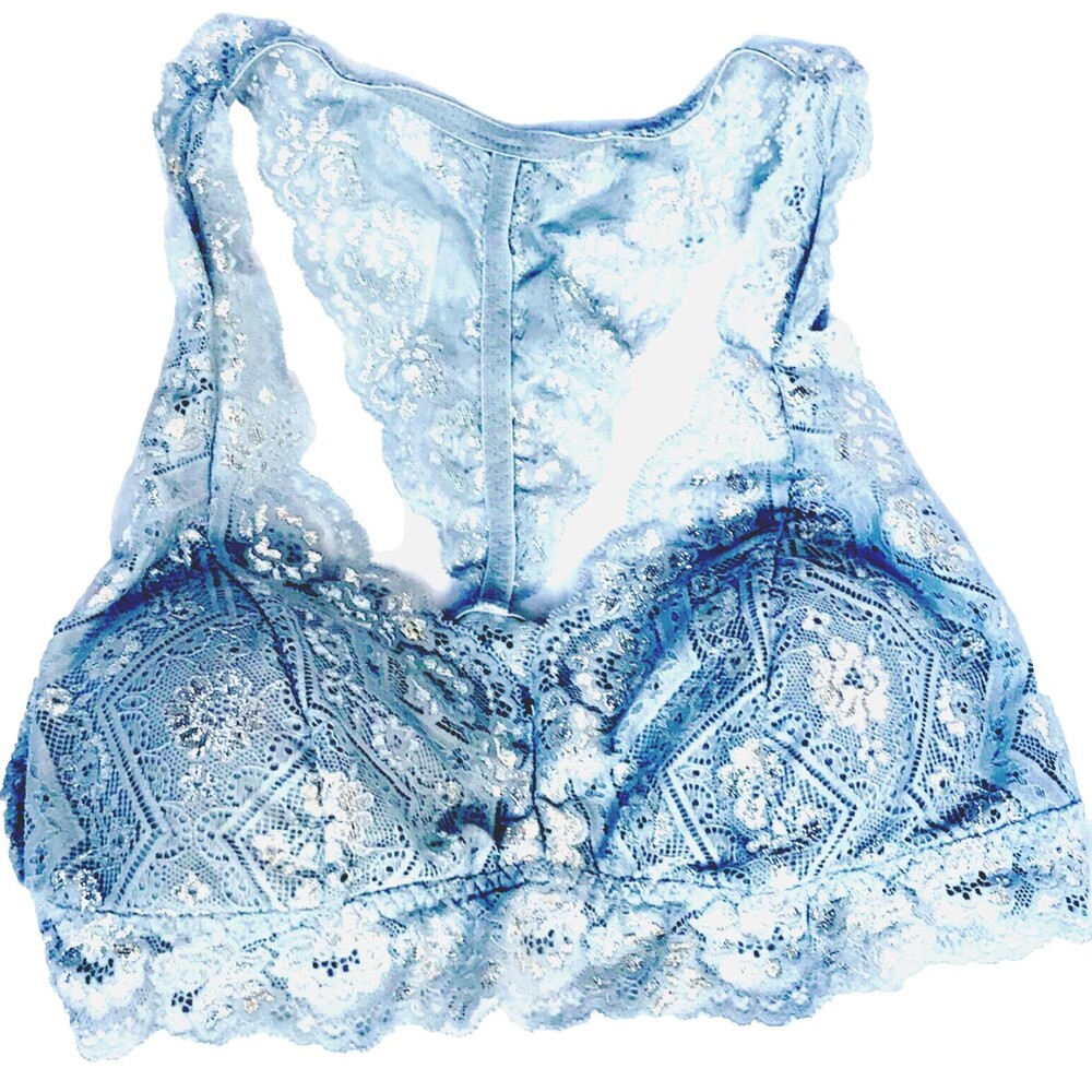 Gilligan O'Malley Racerback Bralette Lace Metallic Blue M Bra Women Silver Fairy